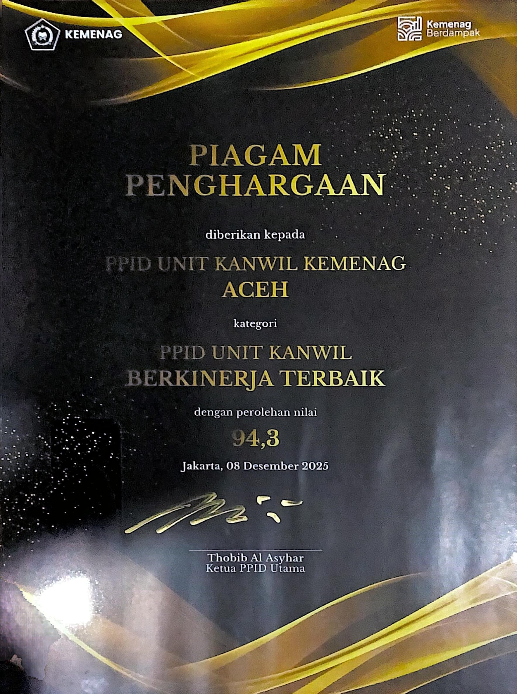 Penghargaan PPID Terbaik Kategori Transparansi